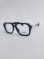 black wayfarer with golden temple