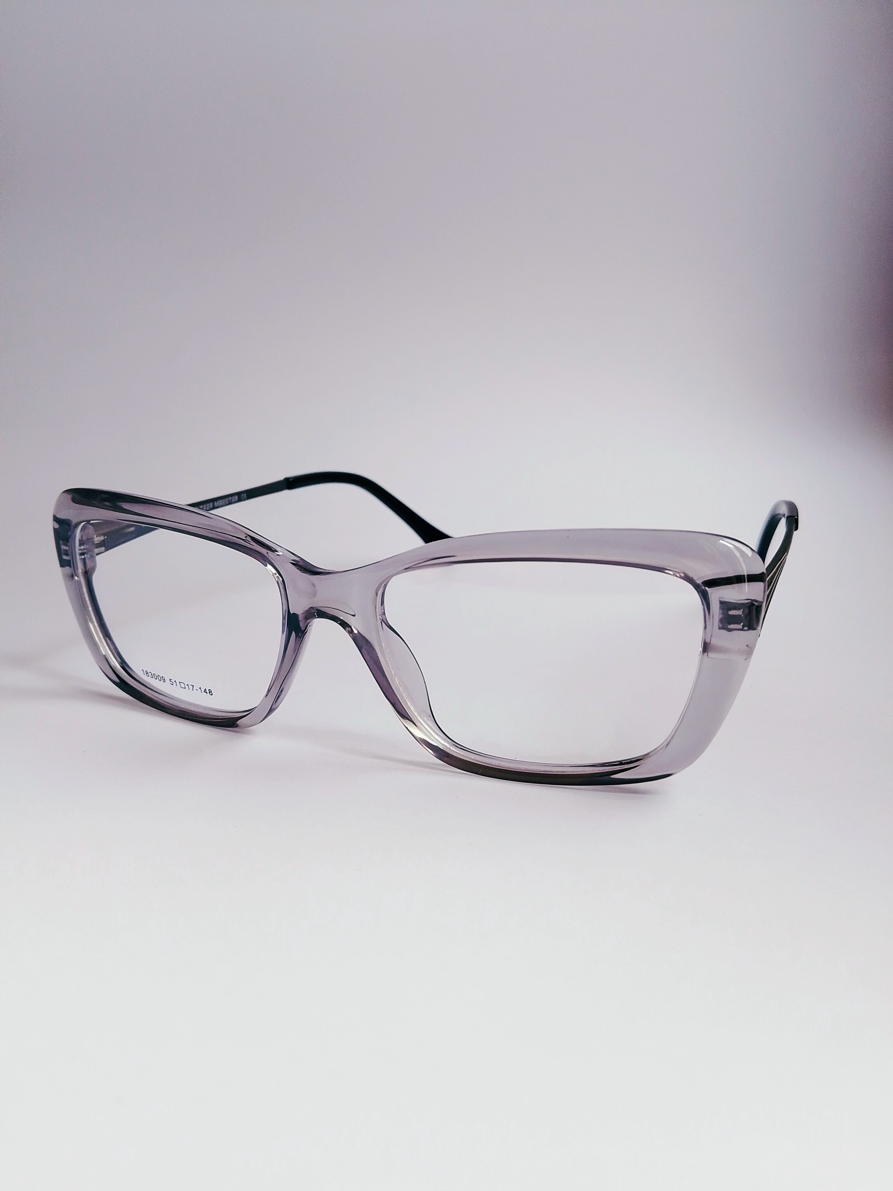 Opal Transparent Grey Wide-Frame Eyeglasses - 3/4 Angle View