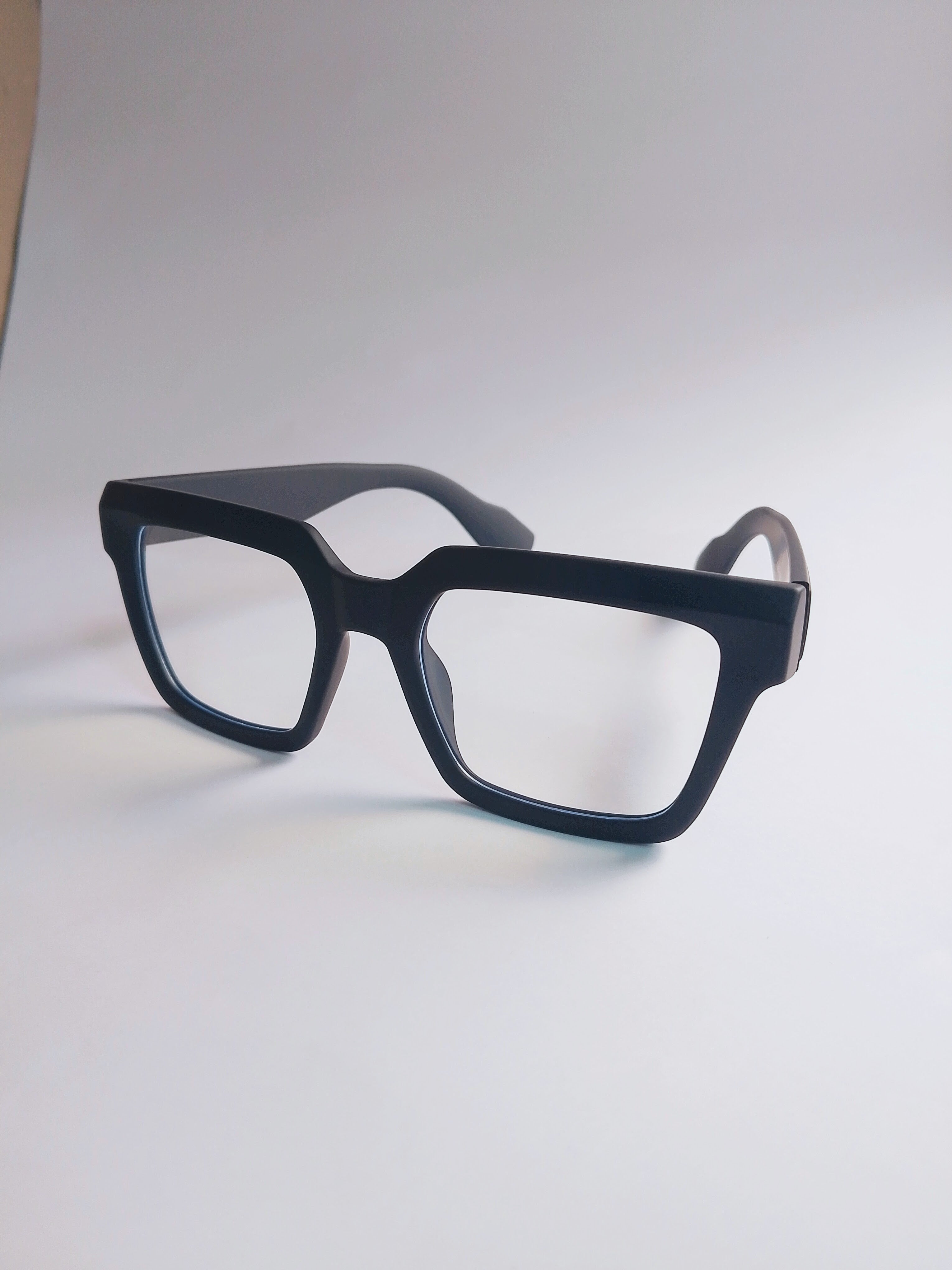 Midnight Bold matte black oversized square eyeglasses – 3/4 angle view