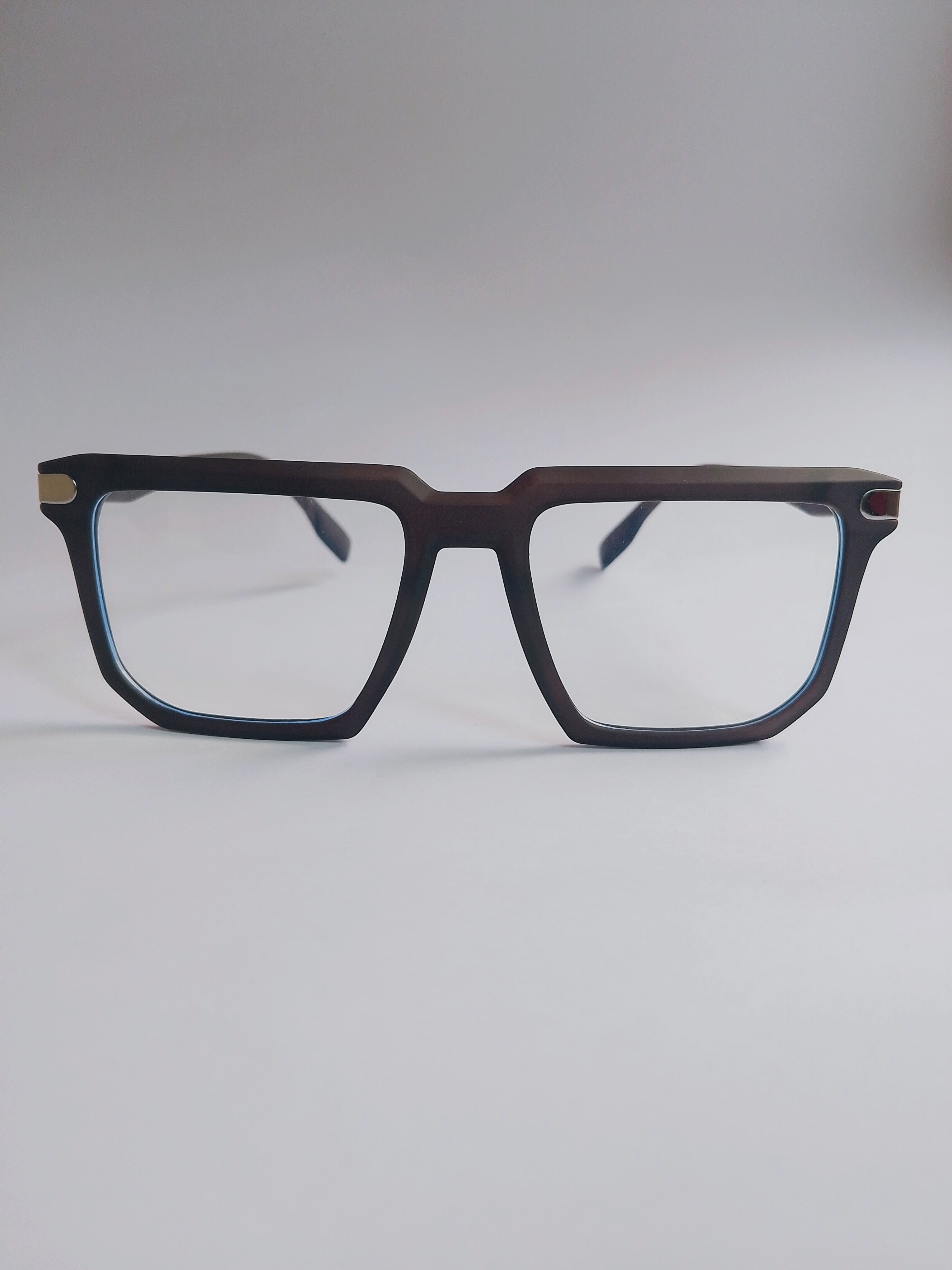 Mocha Edge dark brown square eyeglasses – front view