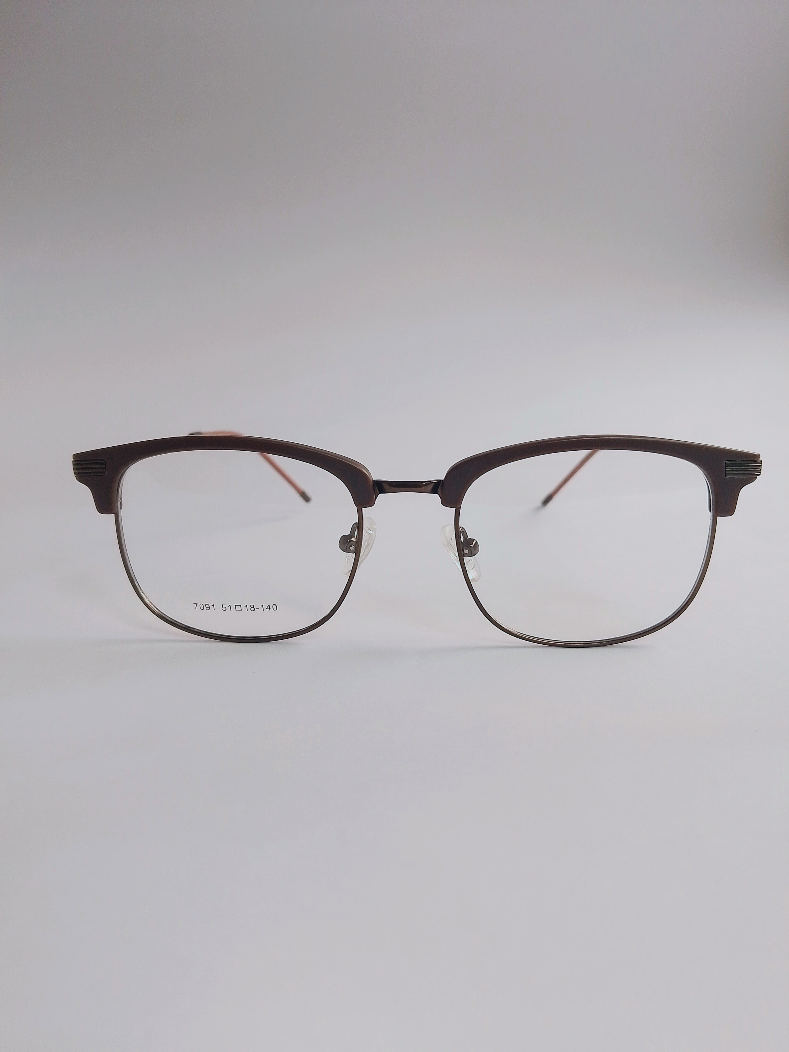 Club Master Frame – brown browline half-rim eyeglasses, front view