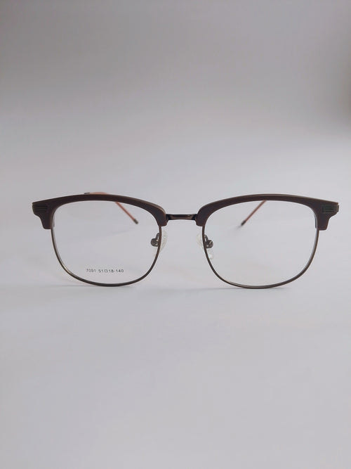 Club Master Frame – brown browline half-rim eyeglasses, front view