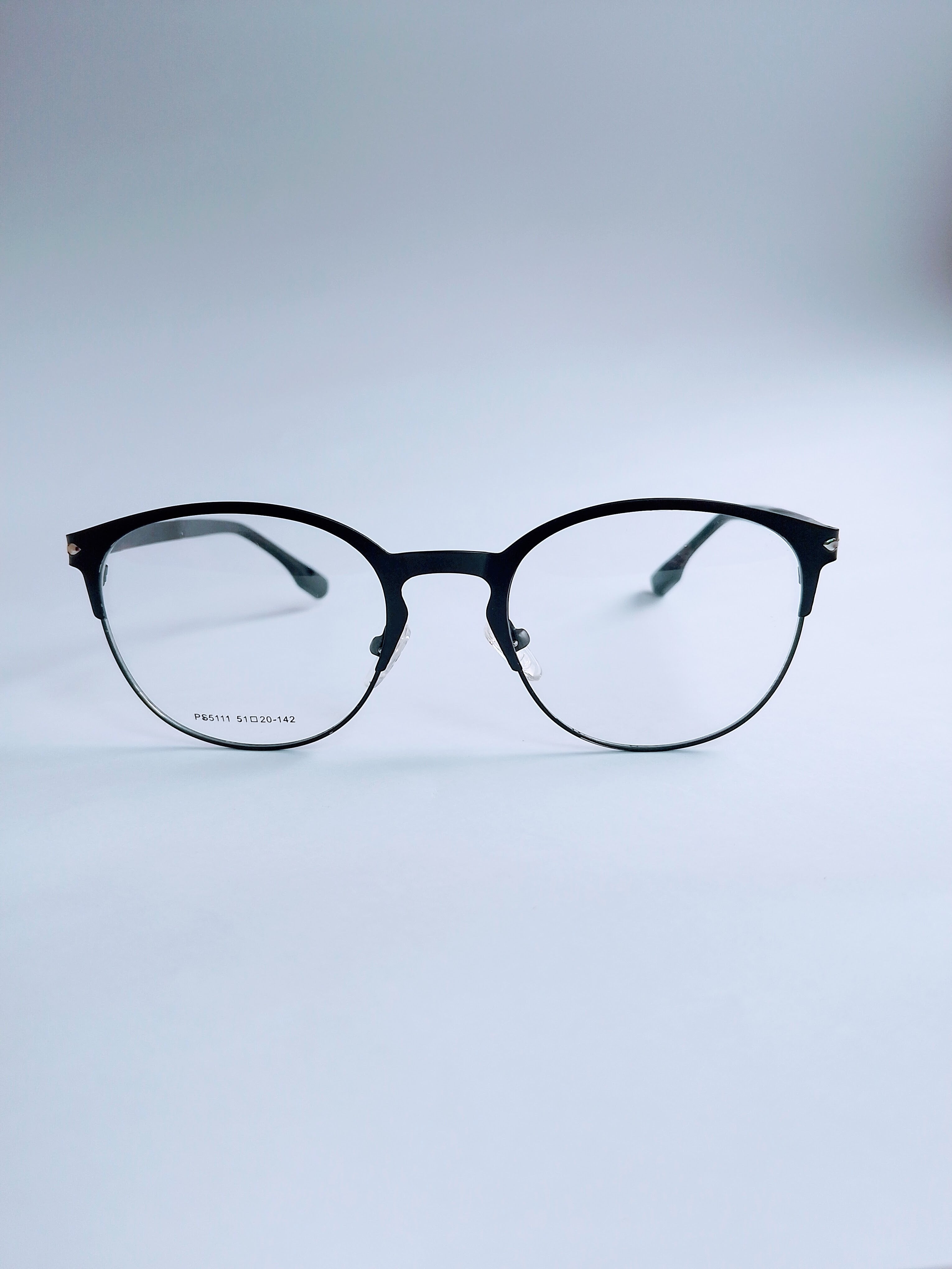 Parsole Frame – matte black browline metal eyeglasses, front view