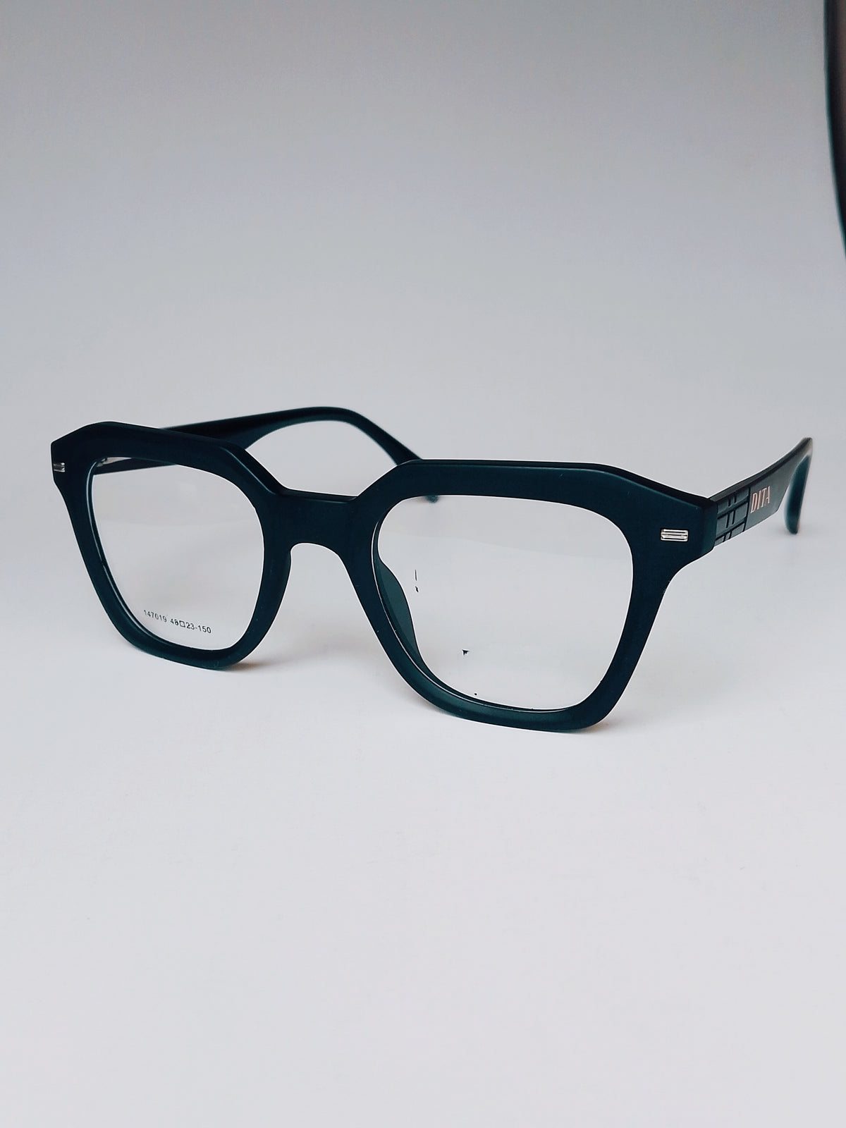 Square matte black eyeglasses – front view, bold acetate frame on white background