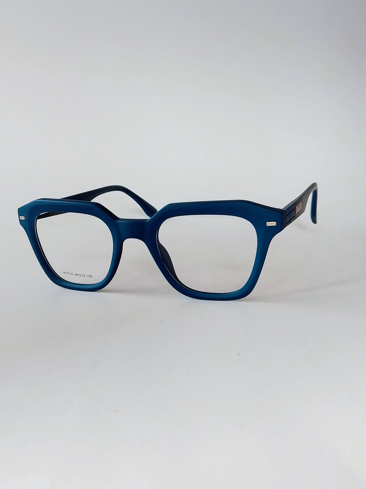 Square bold acetate eyeglasses – matte blue, front view