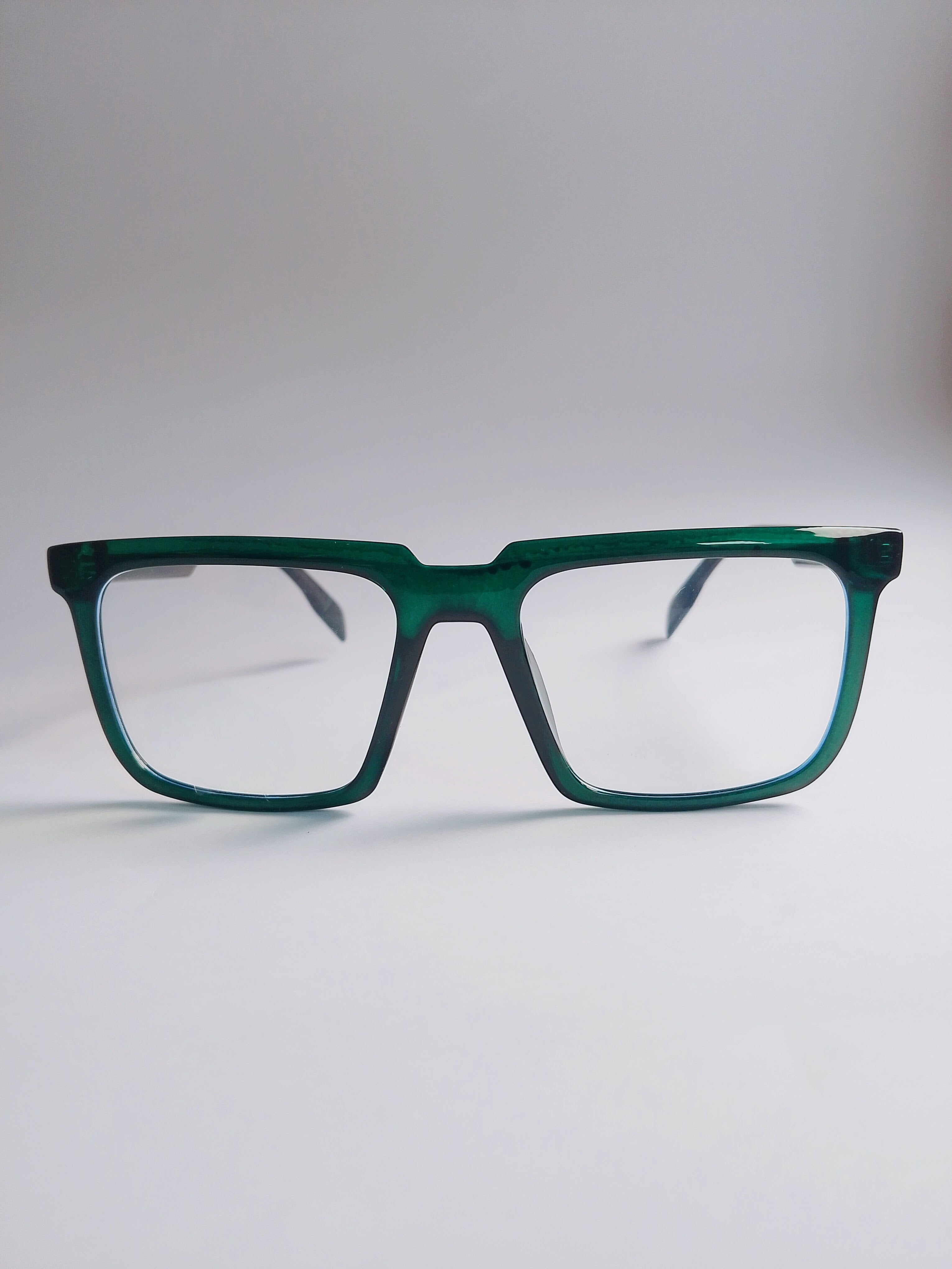 Emerald Edge translucent green square eyeglasses – front view