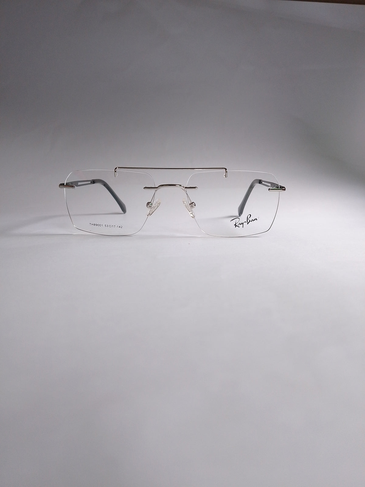 Rexon silver rimless rectangular eyeglasses front view