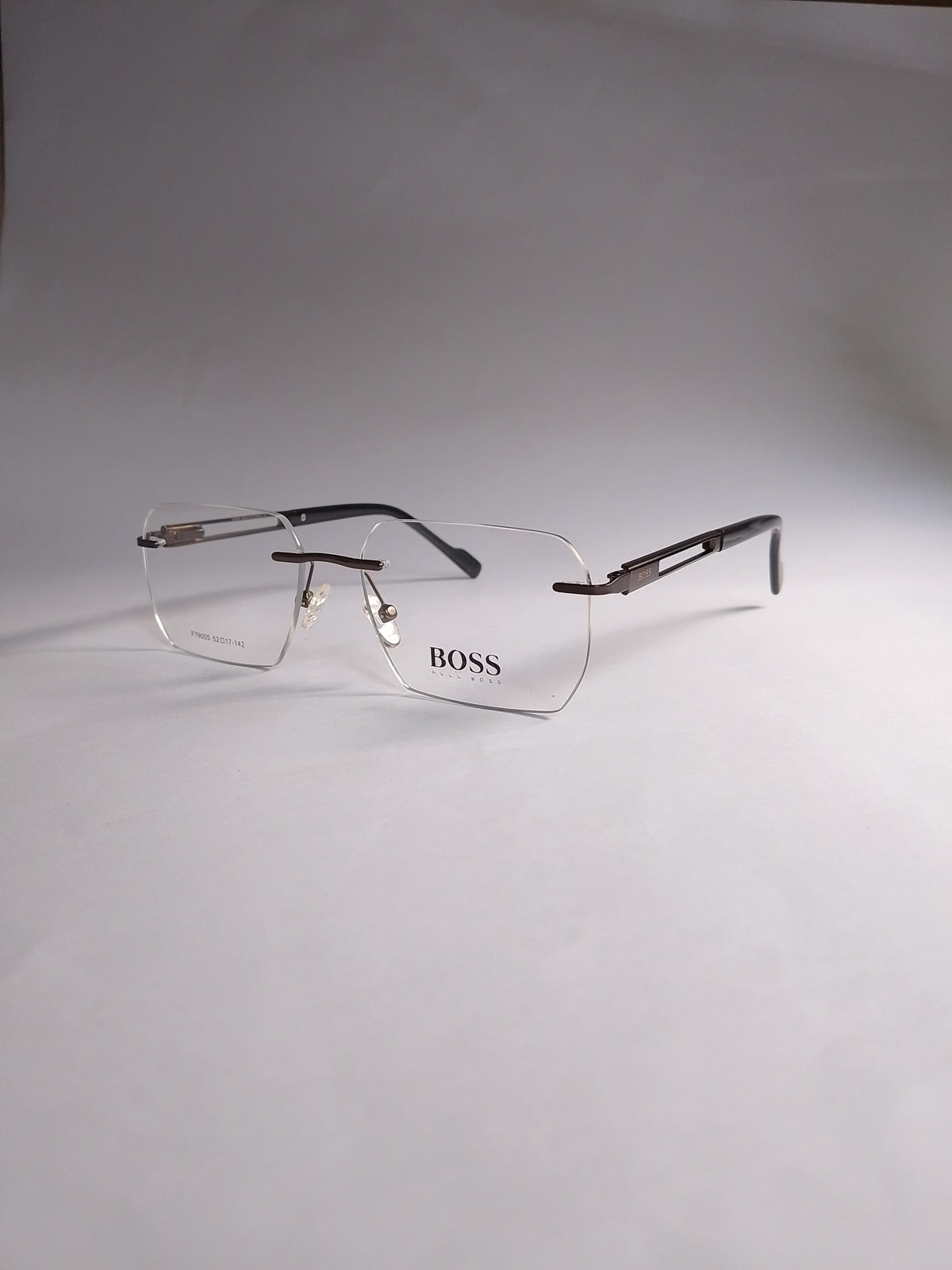 Rovan rimless stylish frame three-quarter view with black temples