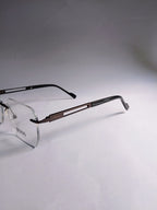 Rovan lightweight rimless frame side view with sleek black detailing