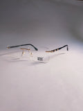 Orin rimless stylish frame three-quarter view with gold and black temples