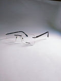 Liora rimless stylish frame three-quarter view with dark temples