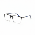 Black stylish  eyeglasses with blue accents on a white background
