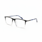 Black stylish  eyeglasses with blue accents on a white background