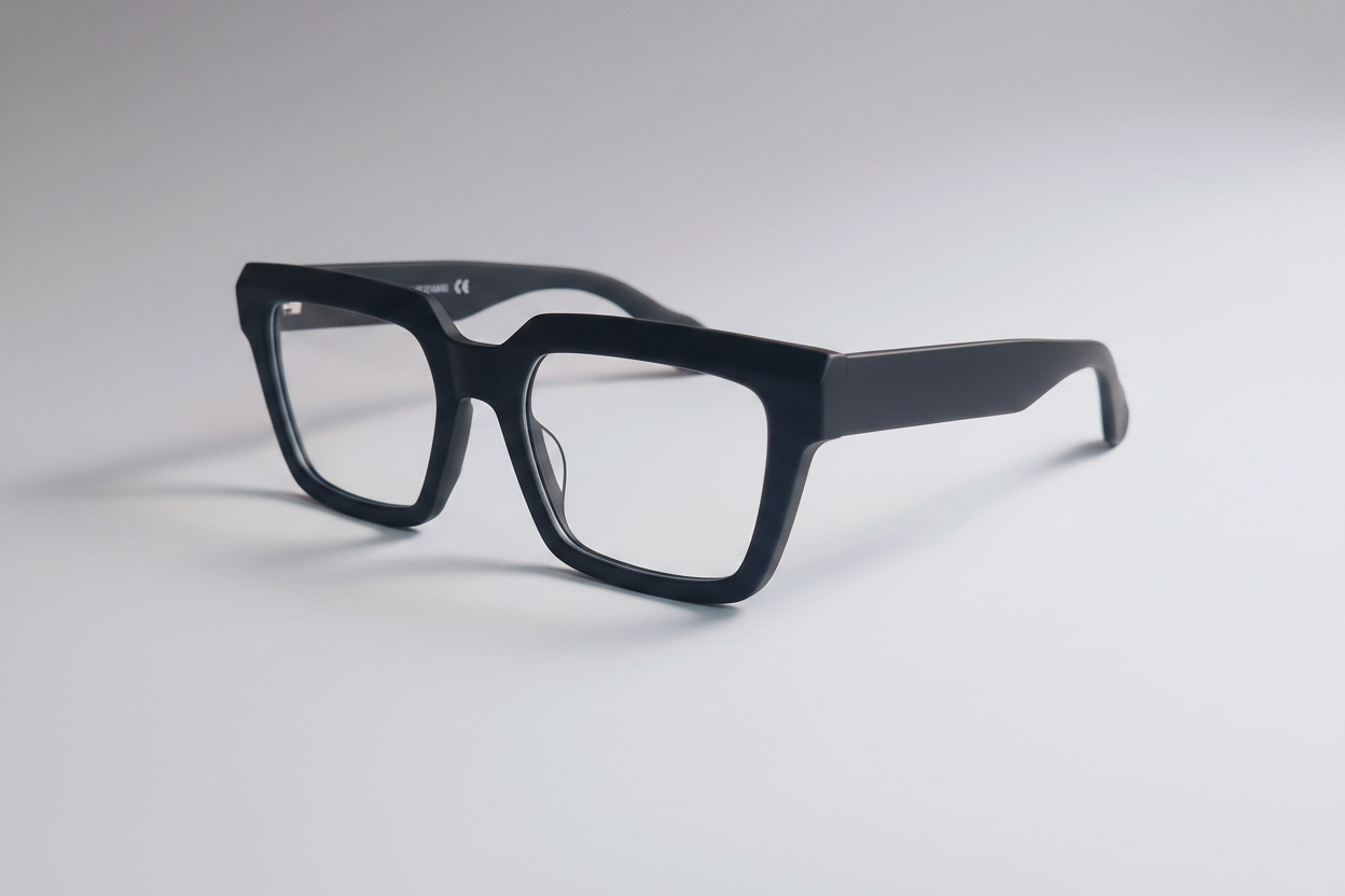 Midnight Bold matte black oversized square eyeglasses – generated 3/4 angle