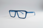 Blueprint Classic matte blue square eyeglasses – 3/4 angle view