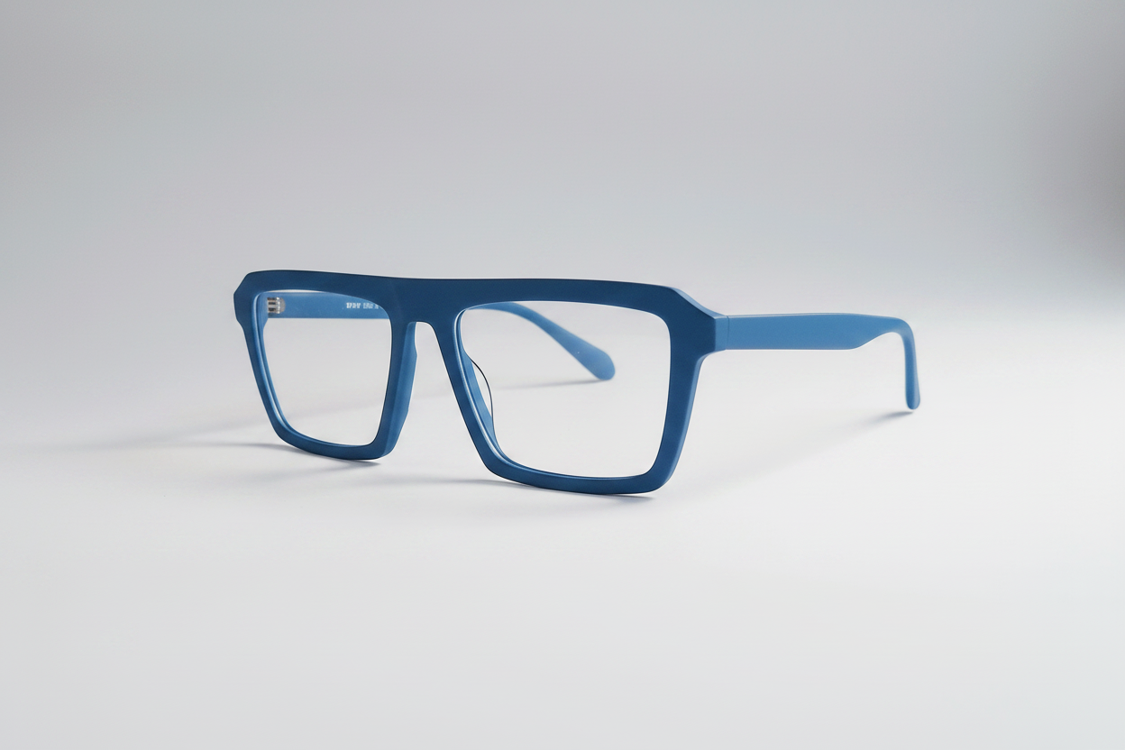Blueprint Classic matte blue square eyeglasses – 3/4 angle view