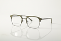 Olive green geometric stylish frame with clear lenses, modern metal frame, sleek design for men and women