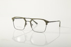 Olive green geometric stylish frame with clear lenses, modern metal frame, sleek design for men and women