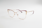 Rose Monarch – 3/4 Angle  metal cat eye frame in golden maehroon color  on white background