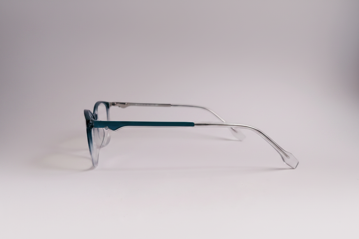Velvet Teal Gradient Cat-Eye Eyeglasses – Side Profile